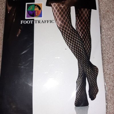 Black VINTAGE FOOT TRAFFIC Crochet PANTY HOSE TIGHTS Open Weave Pattern CHELSEA